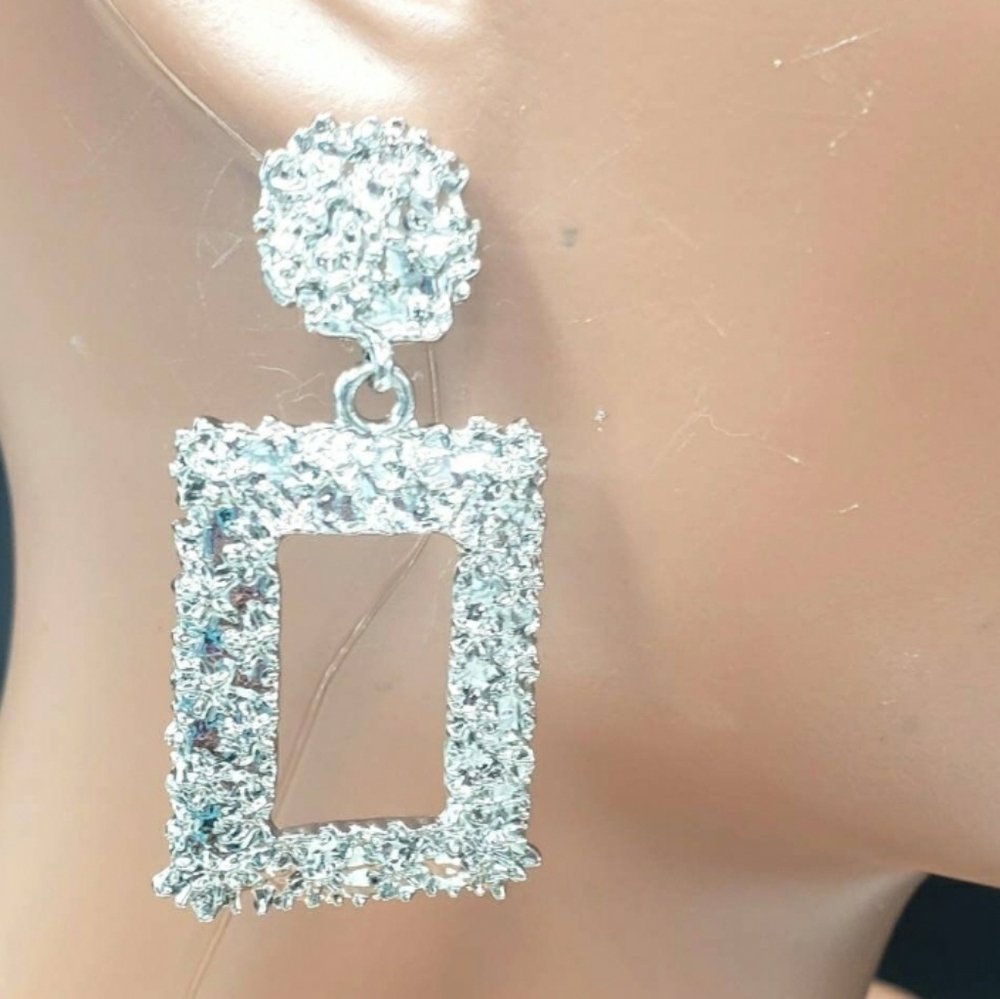 Silver High Fashion Square Small Size Earrings